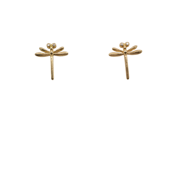 18k baby dragonfly stud earrings with diamond eyes .01cts item #em40-1