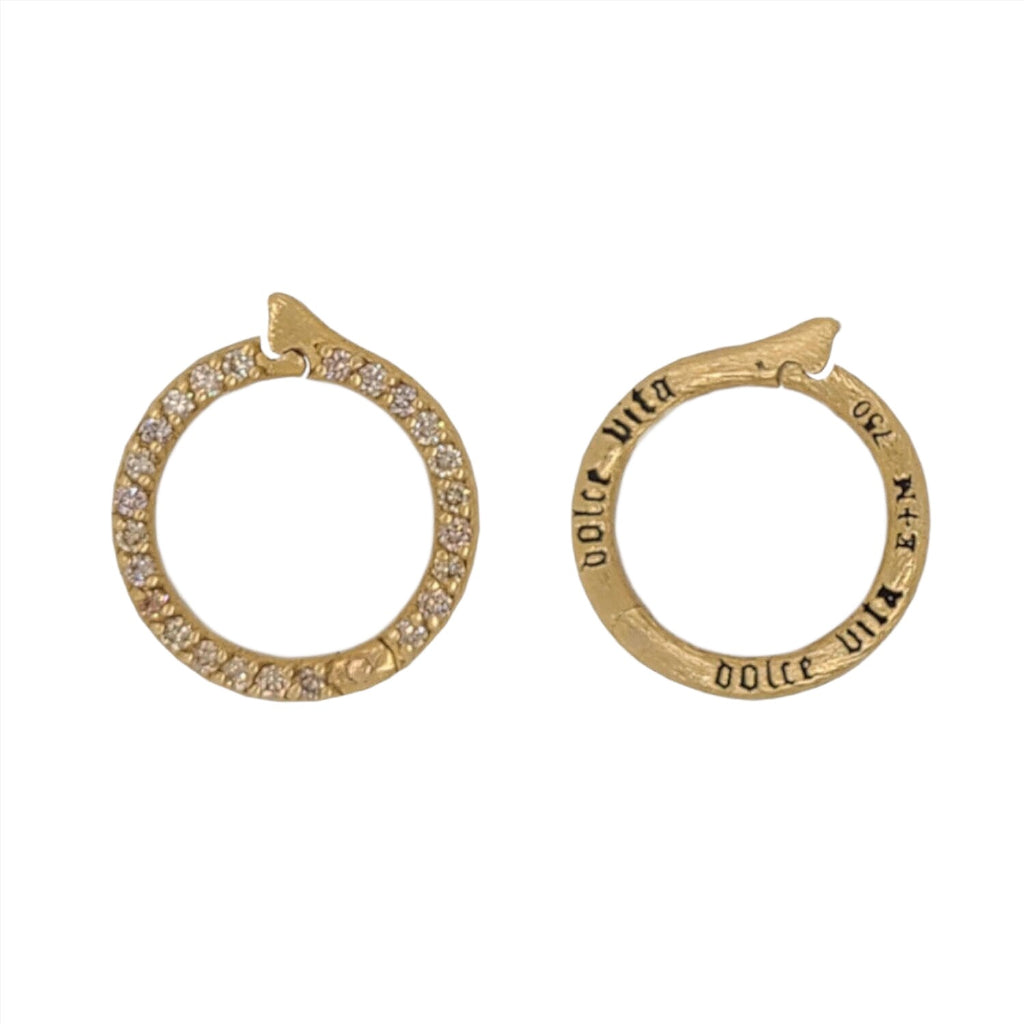 18k gold medium pave charm holder shown in champagne diamonds .36cts on one side reads "sweet life" #ac14-2