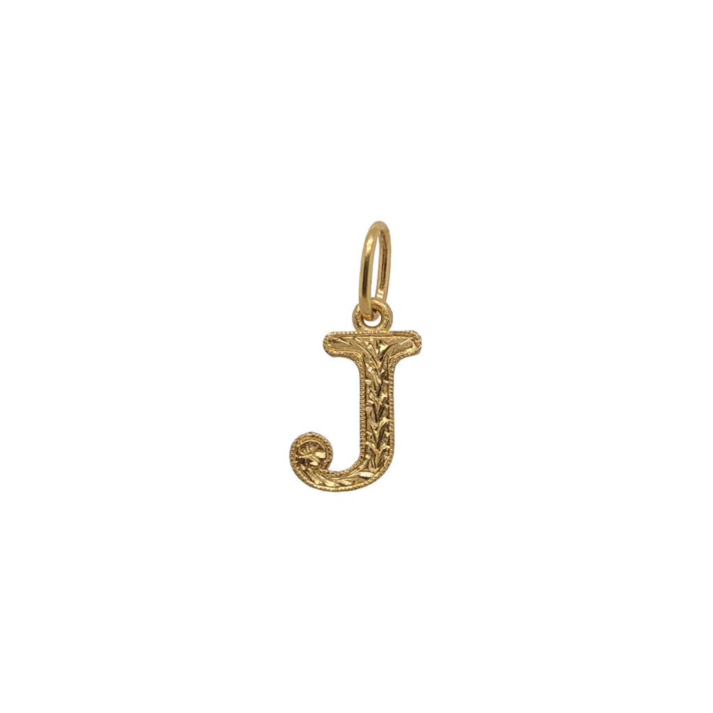 18k gold hand engraved BOLD initial charm #c401-1 /J