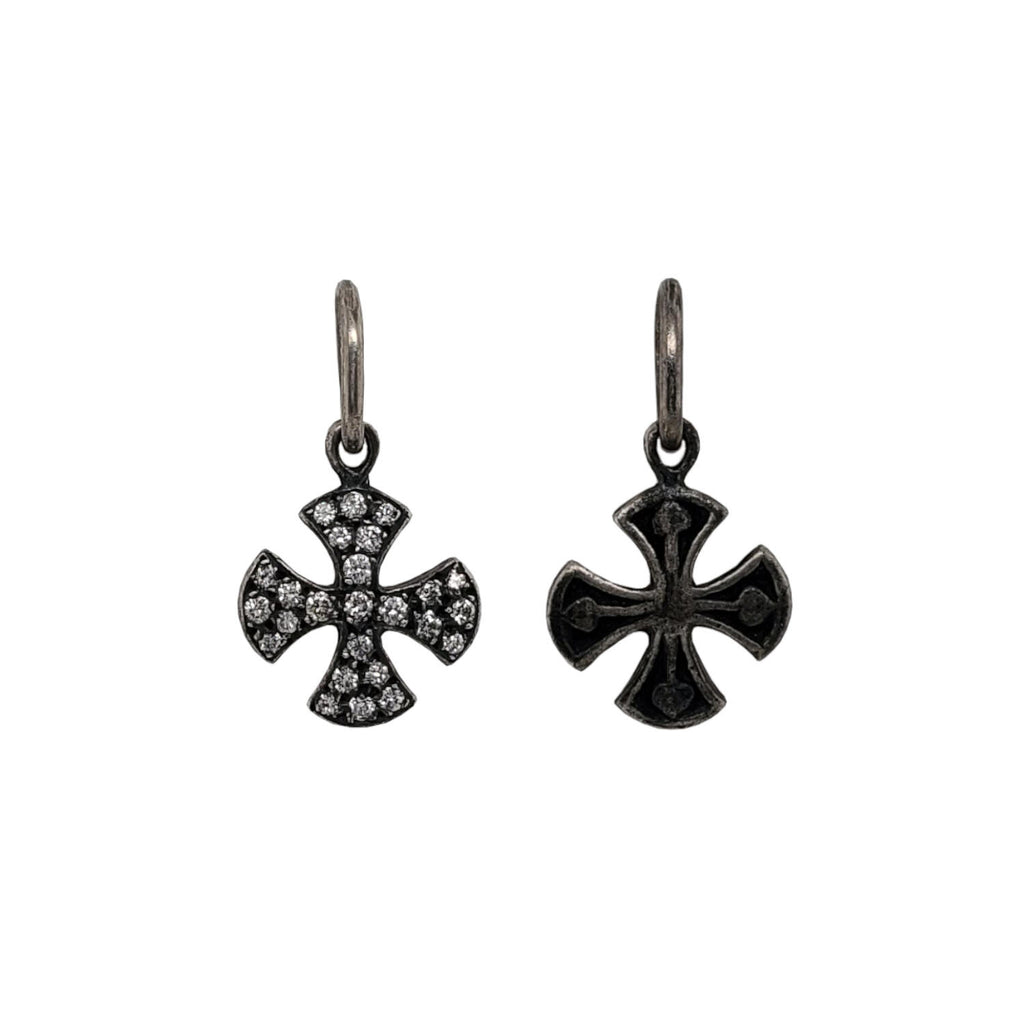 flared Maltese double sided with white diamonds .27cts shown in oxidized sterling silver #co67-2