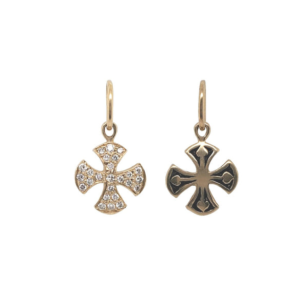 flared Maltese double sided charm with white diamonds .27cts shown in 14k gold #co67-3