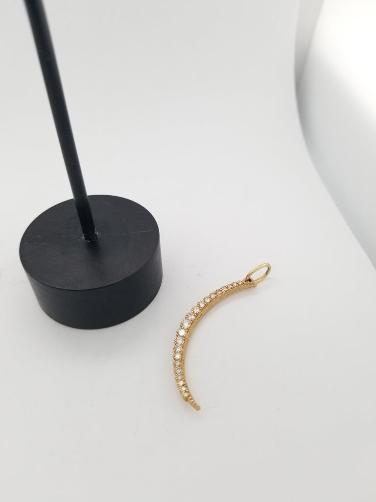 small slim double sided white diamond .44cts moon charm reads "sweet life" shown 18k gold #c392-3