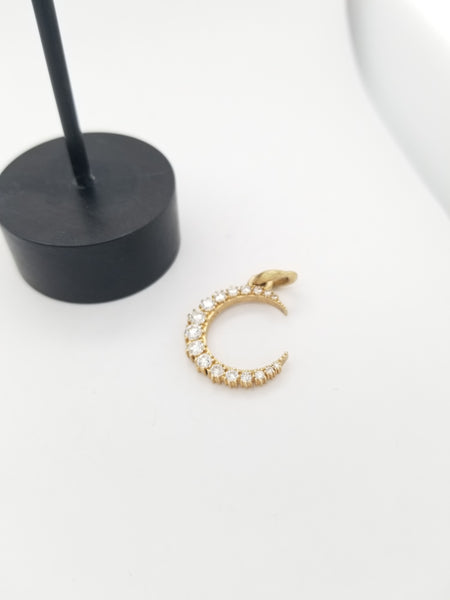 medium pave white diamond .61cts moon charm reads "sweet life" shown in 18k gold #c391-3