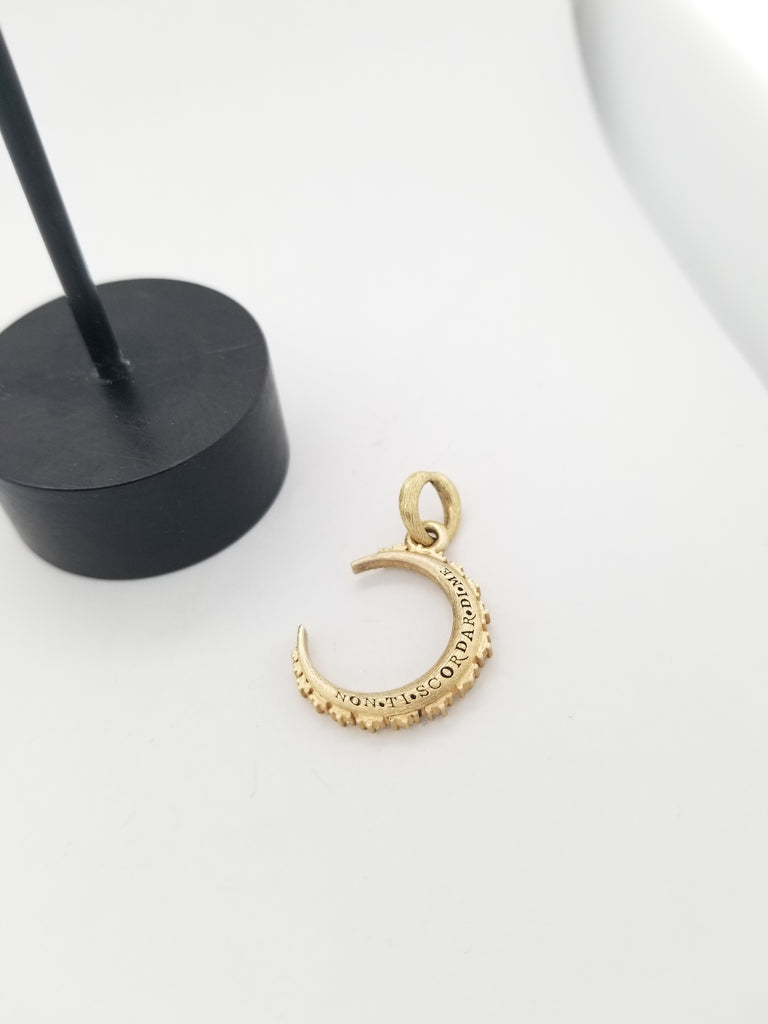 medium pave white diamond .61cts moon charm reads "sweet life" shown in 18k gold #c391-3