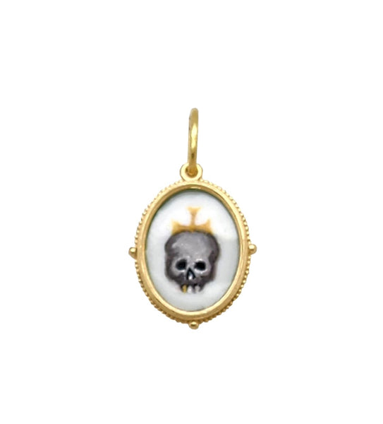 18k small hand painted vitreous enamel double sided skull charm item HP1