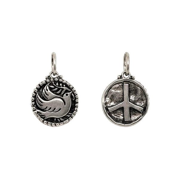 dove & peace sign shown in oxidized sterling  silver item #co1