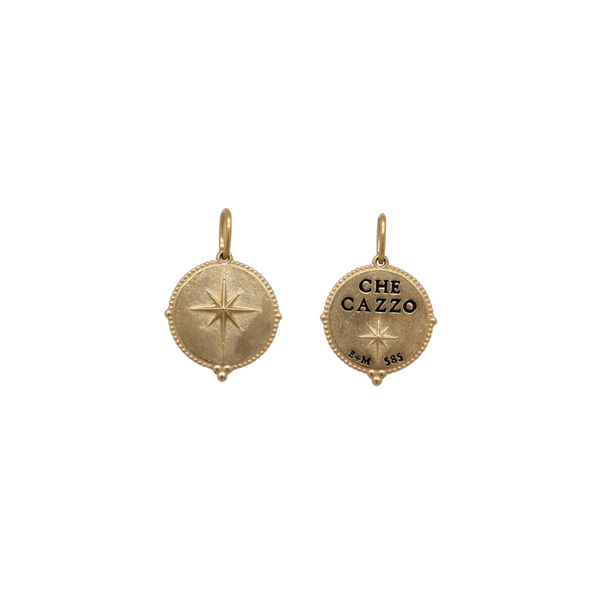 14k round North Star double sided charm reads "WTF"  item co131-1