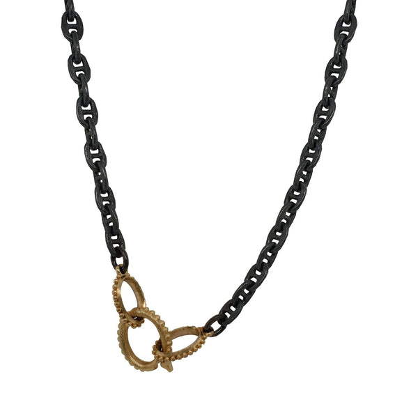 baby anchor medium link open end chain in oxidized sterling silver with 18k gold granule links at each end #babyanchormedium
