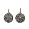 Christian cross + star double sided charm with diamonds .06cts on cross tips reads "know thyself" Shown in oxidized sterling silver #co2-2