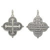 large Maltese cross quatrefoil double sided charm shown in oxidized sterling silver reads "The past, the present, the future are all truly one, they are today" by Harriet Beecher Stowe #c107-0