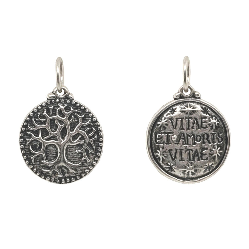 baby tree of life double sided charm shown in oxidized sterling silver #c120-0