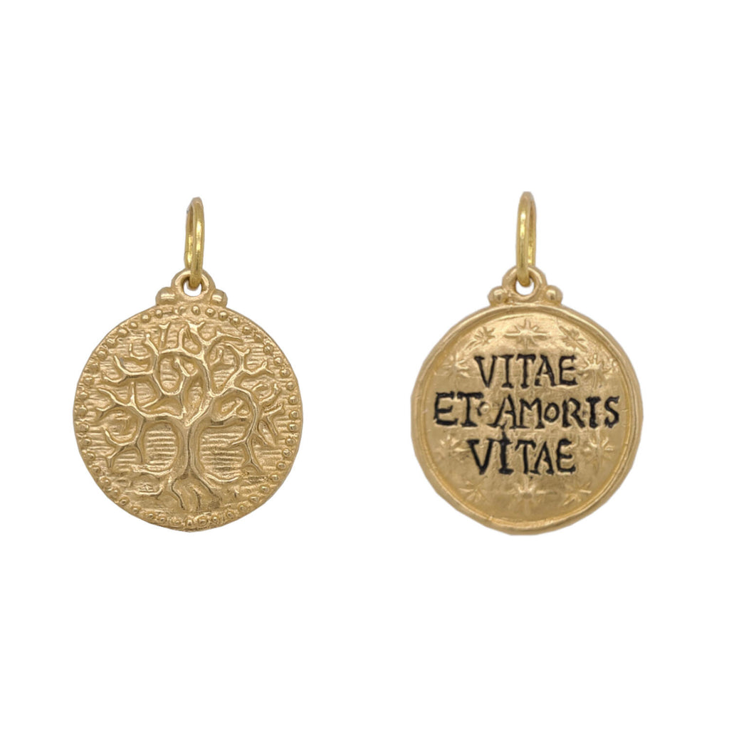 baby tree of life double sided charm shown in 14k gold #c120-1