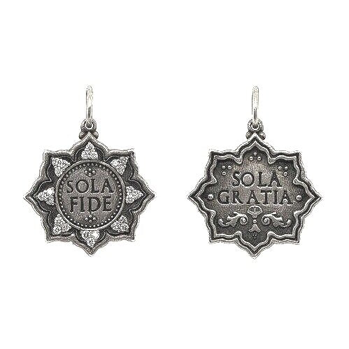 8 point Latin lotus double sided charm with white diamonds .43cts on petals shown in oxidized sterling silver #c183-2