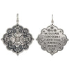 large flower double sided charm with white diamonds .08cts on center of flower reads "The way to know life is to love many things" by Vincent van Gogh in oxidized sterling silver #c211-4
