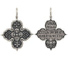 ornate 4 point Italian star with clovers reads "A beautiful thing is never perfect" shown in oxidized sterling silver #c216-0