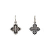 tiny Latin 4 point ornate doulbe sided cross with white diamonds .09cts on front cross  reads "love" shown in oxidized sterling silver #c220-2