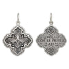 Maltese double sided cross reads "she flies with her own wings" shown in oxidized sterling  sliver #c222x-0