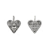 small baby double sided sacred heart charm reads "my love" shown in oxidized sterling silver #c246-0