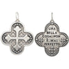 large Maltese + safety cross double sided charm reads "a beautiful thing is never perfect" shown in oxidized sterling silver  #c259-0