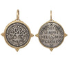 baby original tree of life double sided charm reads "you are always in my heart" shown in oxidized sterling silver with 18k gold rim & bail  #c281c