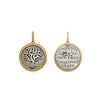 baby gnarly old tree of life double sided charm reads "Nothing is more honorable than a grateful heart" by Seneca shown in oxidized sterling silver with 18k gold rim & bail #c265c