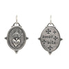 single sacred heart double sided charm reads "love life" shown in oxidized sterling silver #c313-0