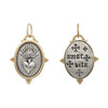 single sacred heart double sided charm reads "love life" shown in oxidized sterling silver with 18k gold rim & bail #c313c