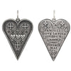 large slim hearts + triple sacred hearts double sided charm reads "family, where life begins & love never ends" shown in oxidized sterling silver #c344-0