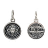 small round lion head double sided charm reads "follow your own star" shown in oxidized sterling silver #c353-0