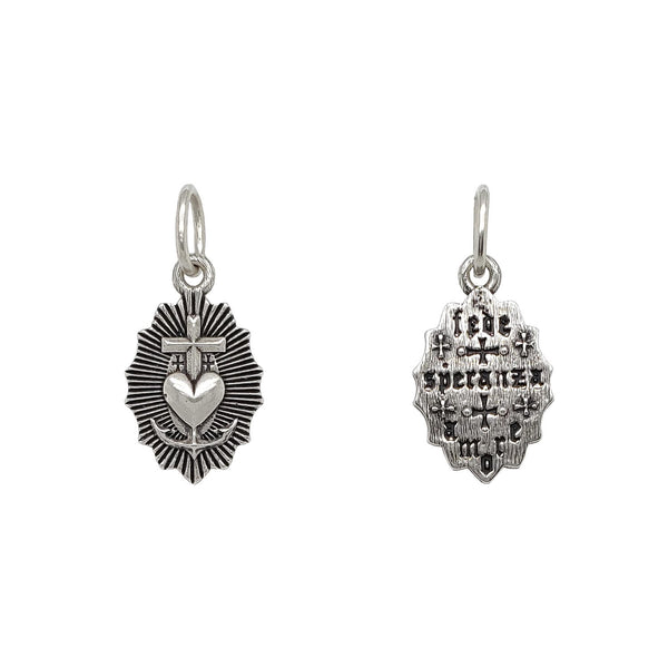 small Cross of Camargue double sided charm reads "faith, hope & love" shown in oxidized sterling silver #s357-0 