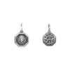 small hexgon lion head double sided charm reads "love life" shown in oxidized sterling silver #c359-0