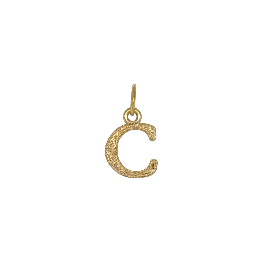 18k gold hand engraved BOLD initial charm #c401-1/c