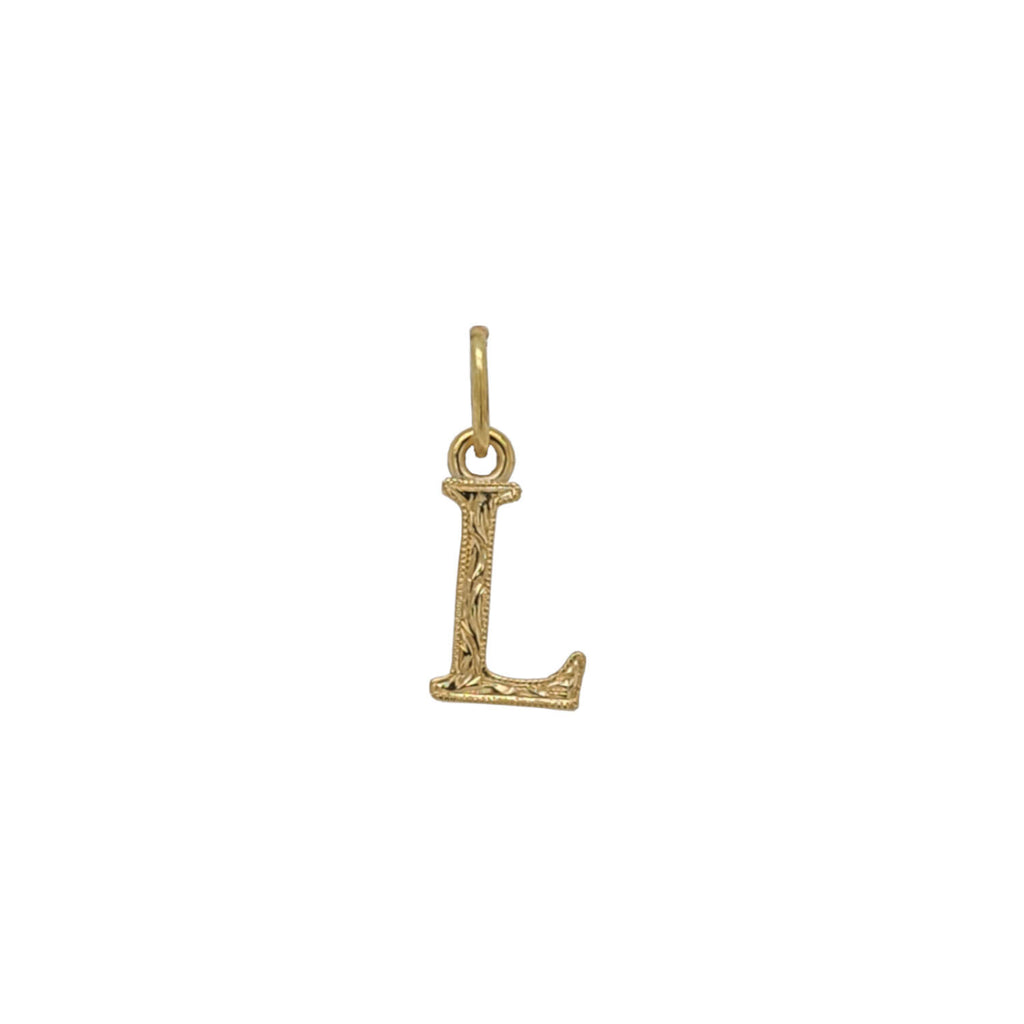 18k gold hand engraved BOLD initial charm #c401-1 /L