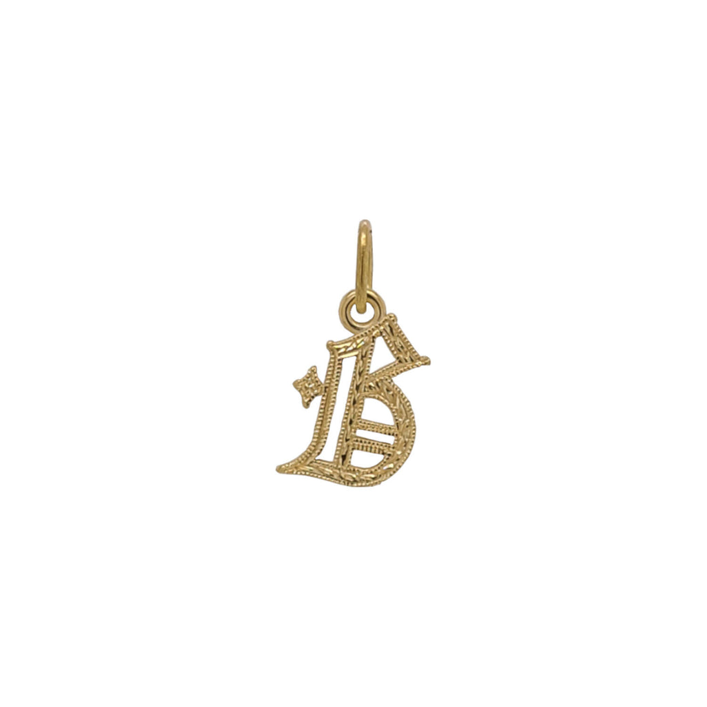 18k gold hand engraved GOTHIC initial charm #c402-1/b
