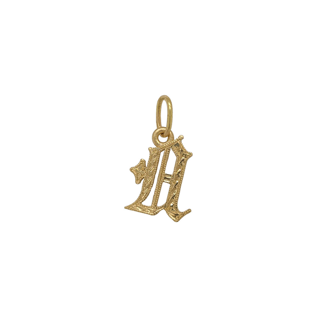 18k gold hand engraved GOTHIC initial charm #c402-1/A