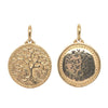 tree of life double sided charm shown in 14k gold reads "life is changed not taken away" #co11-1