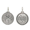 tree of life double sided charm shown with (3) white diamonds  .06cts set in tree in oxidized sterling sliver reads "life is changed not taken away" #co11-8