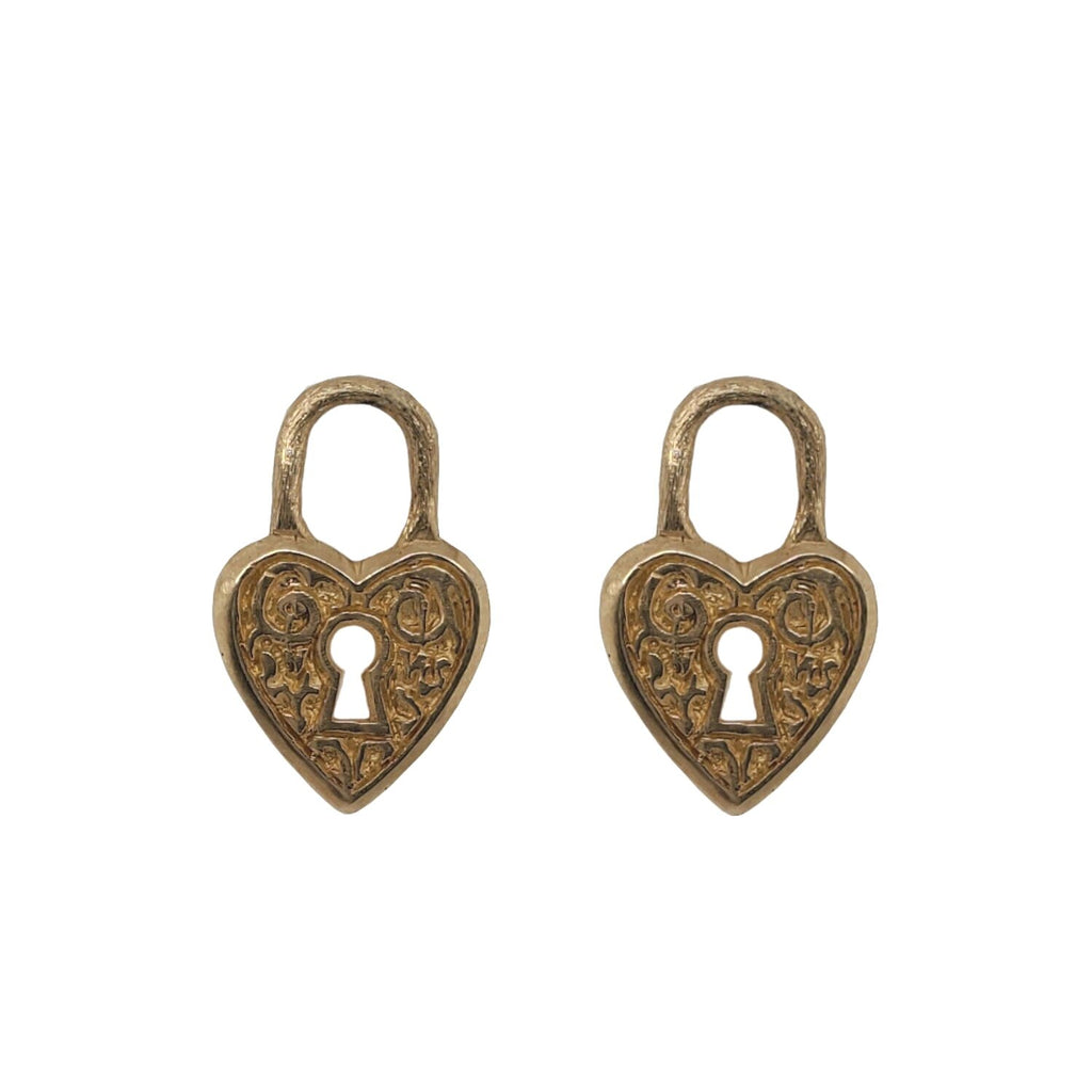 heart lock double sided charm shown in 14k gold #co26-1