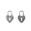 heart lock double sided charm with (3) diamonds .03cts one side  shown in oxidized sterling sliver #co26-2