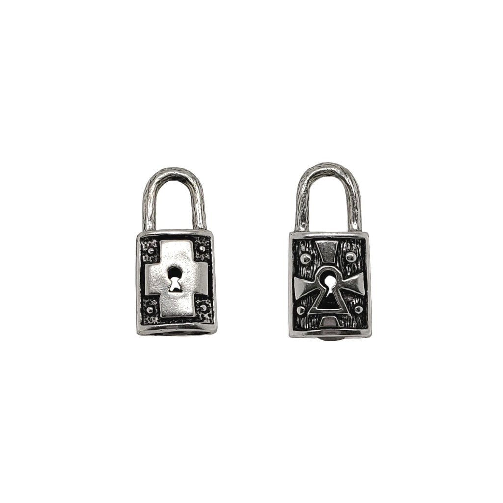 hollow square lock double sided charm shown in oxidized sterling silver #co27-0