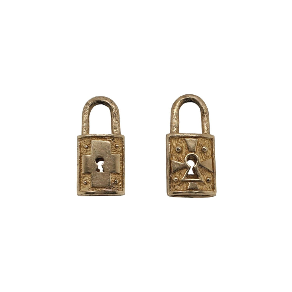 hollow square lock double sided charm  shown in 14k gold #co27-1