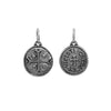 double cross charm with white diamond dots .02cts  in oxidized sterling silver reads "believe & thou hast conquered" #co3-2