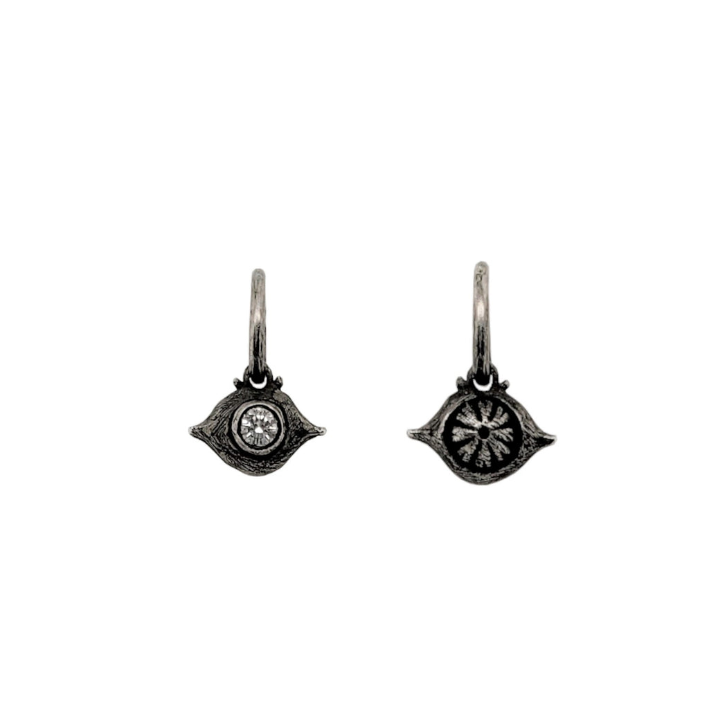baby evil eye with white diamond .065cts shown oxidized sterling silver charm #co40-2