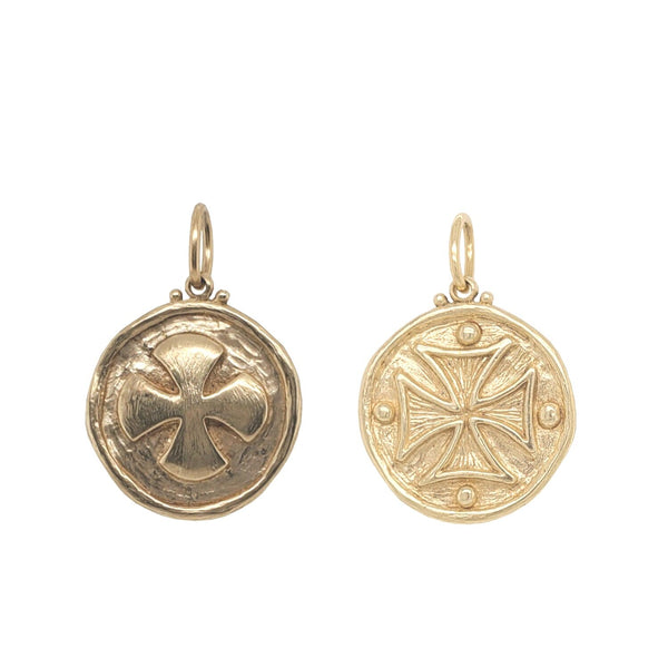 double Maltese cross charm shown in 14k gold #co49-1