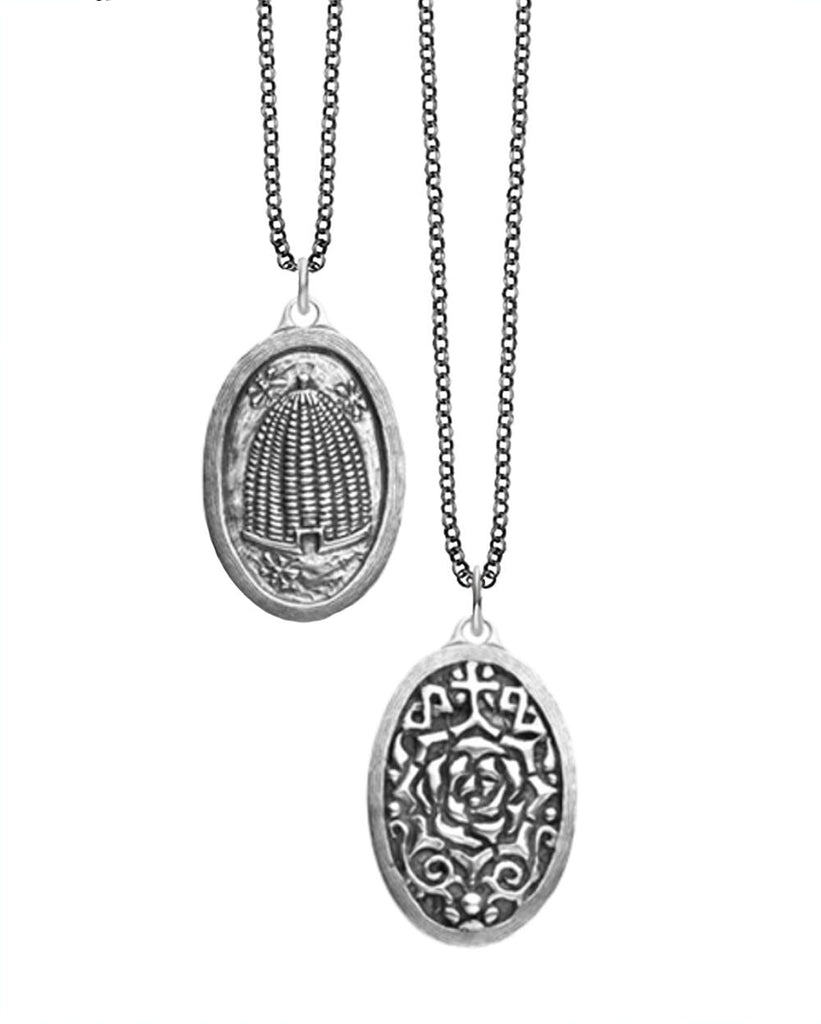 beehive + rose double sided oxidized sterling sliver charm  #co50-0