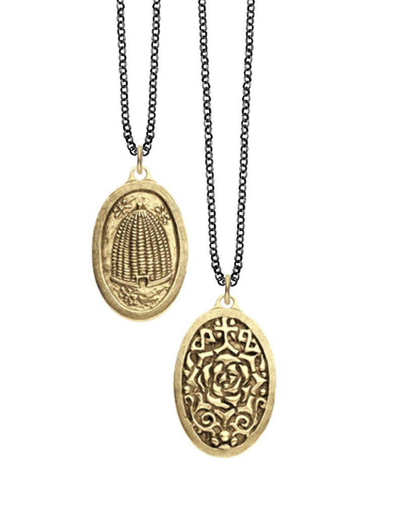 beehive + rose double sided charm shown in 14k gold charm #co50-1