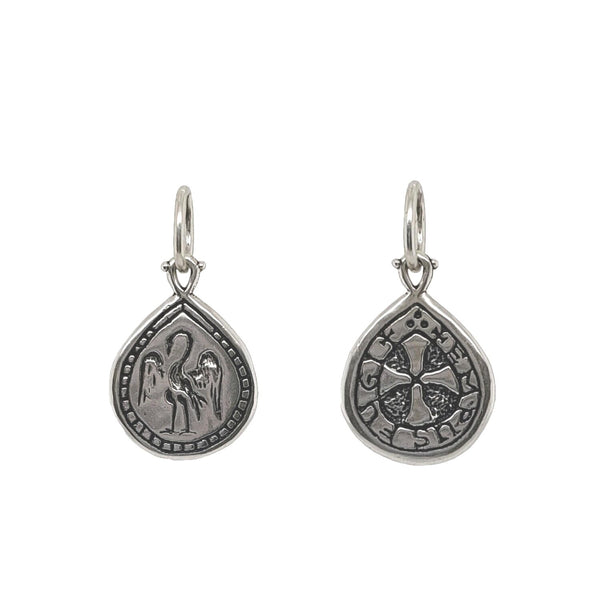 egert + cross doulbe sided charm shown in oxidized sterling silver reads "time disappears" #co53-0