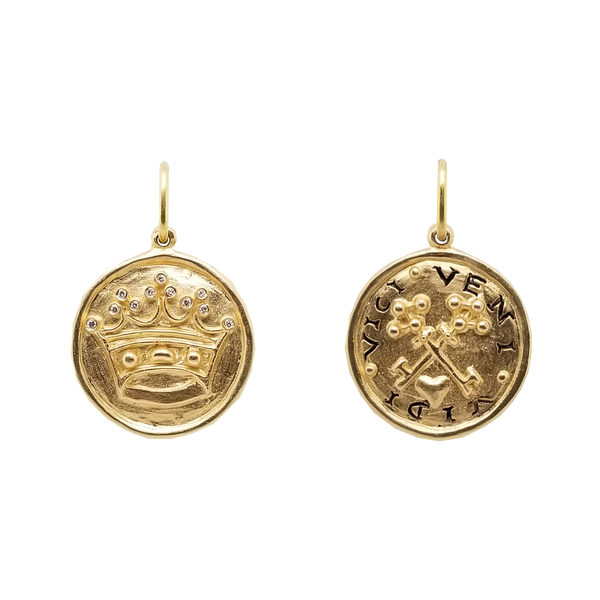 crown & double key charm with diamond tips .028cts shown in 14k gold item #co60-3