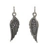 large feathered double sided wing with white diamonds .0425cts shown in oxidized sterling silver reads "love" #co64-2
