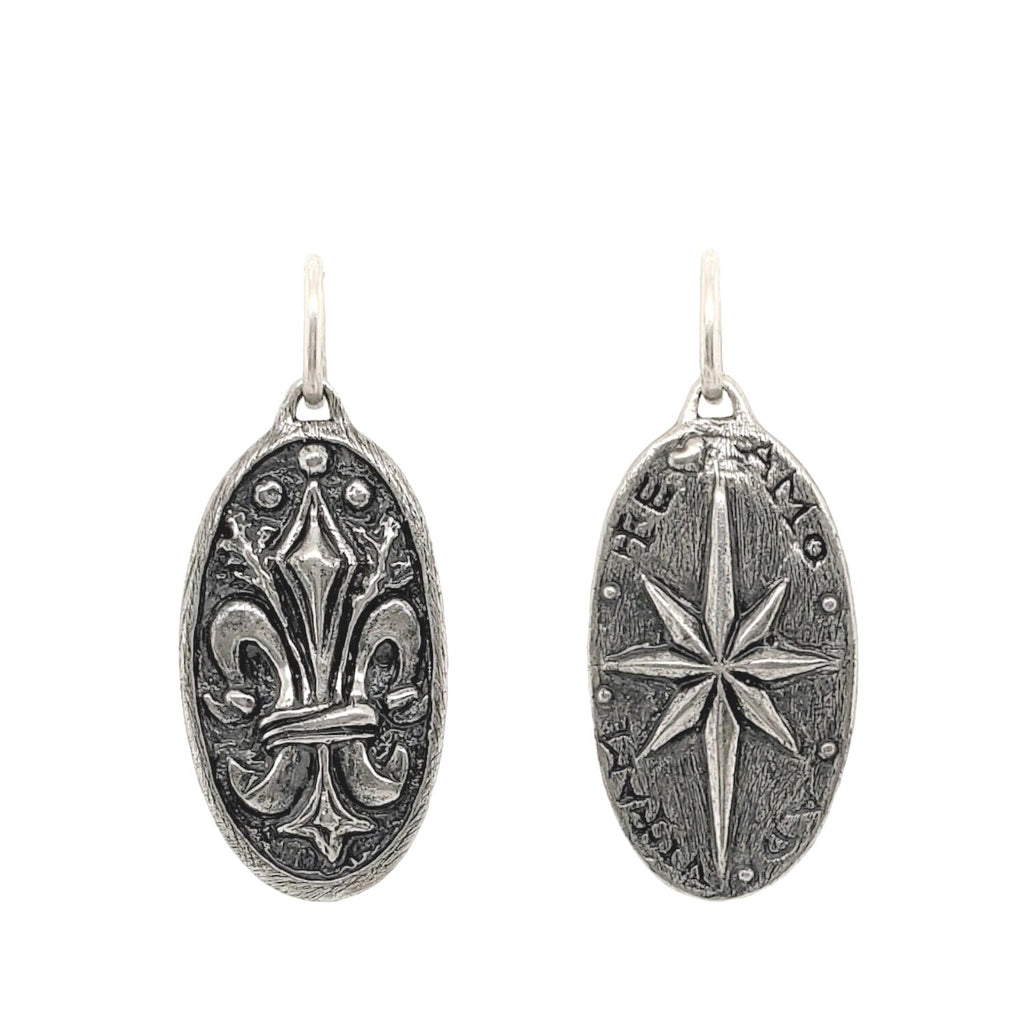 FDL + North Star  shown in oxidized sterling silver reads "for life" & "I love you" - double sided #co66-0